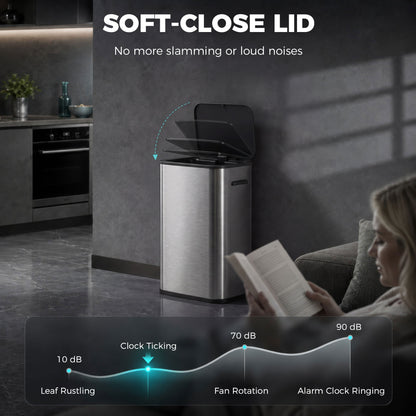 55L Touchless Sensor Bin | Automatic Motion-Activated Kitchen Waste Bin | Soft-Close Lid | Stainless Steel | Silver