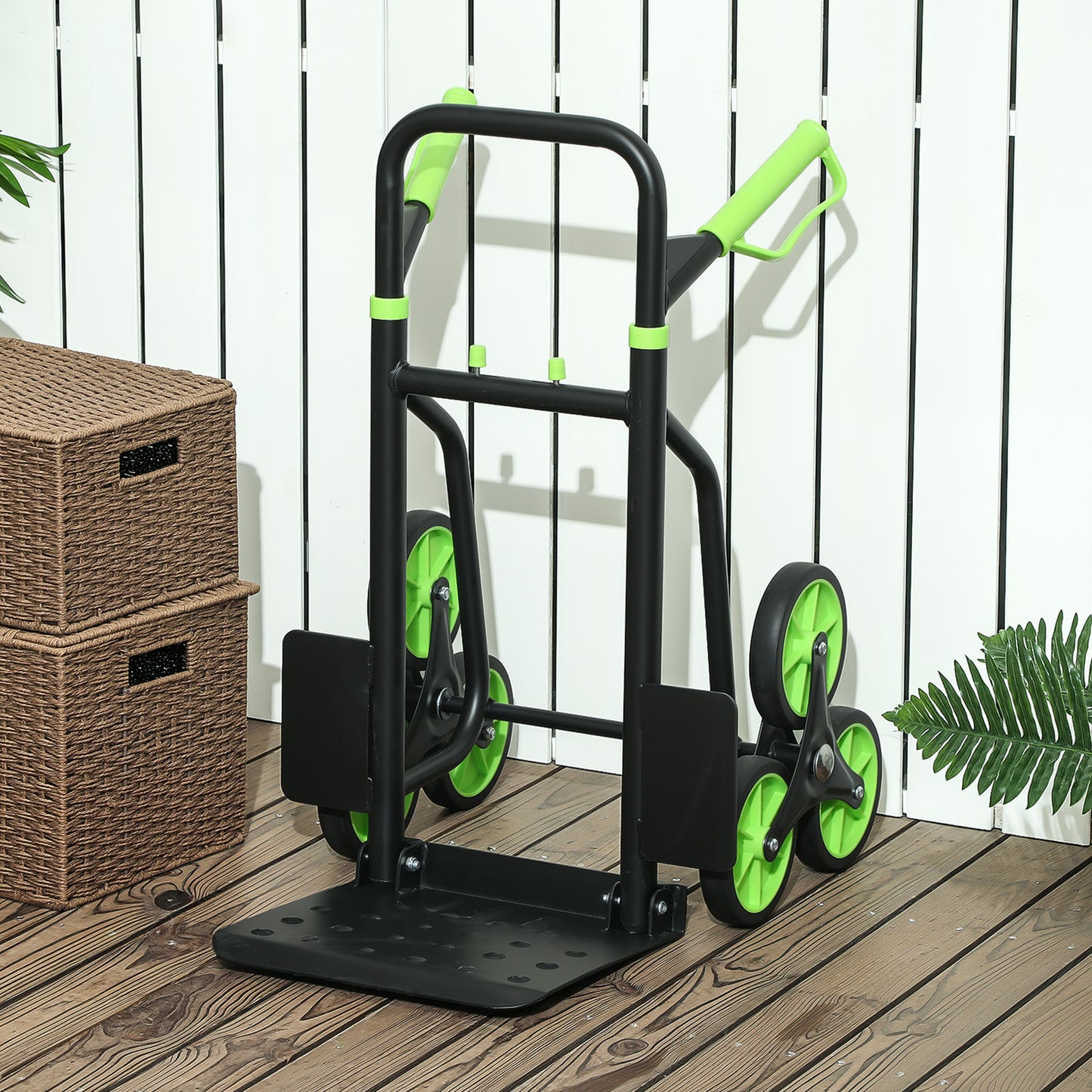 DURHAND Steel Climbing Stairs Trolley Hand Trucks 6-Wheels Foldable Load Cart 120kg, Green / Orange