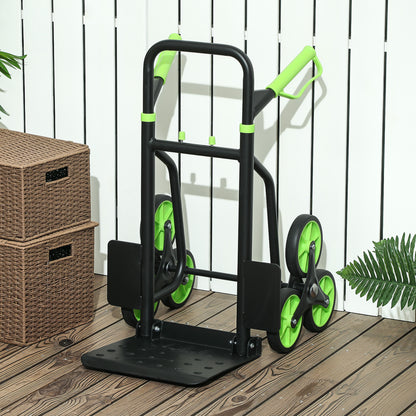 DURHAND Steel Climbing Stairs Trolley Hand Trucks 6-Wheels Foldable Load Cart 120kg, Green / Orange