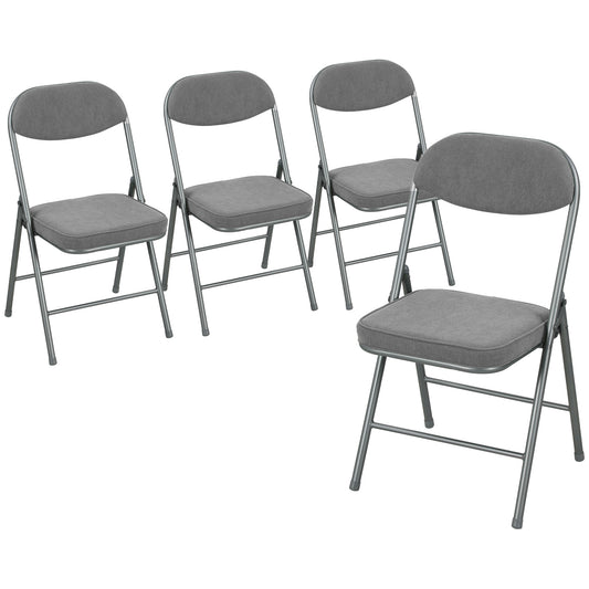 Set of 4 Folding Corduroy Chairs | High Back | Padded Seat & Back | Steel Frame | 120kg | No Assembly | Grey