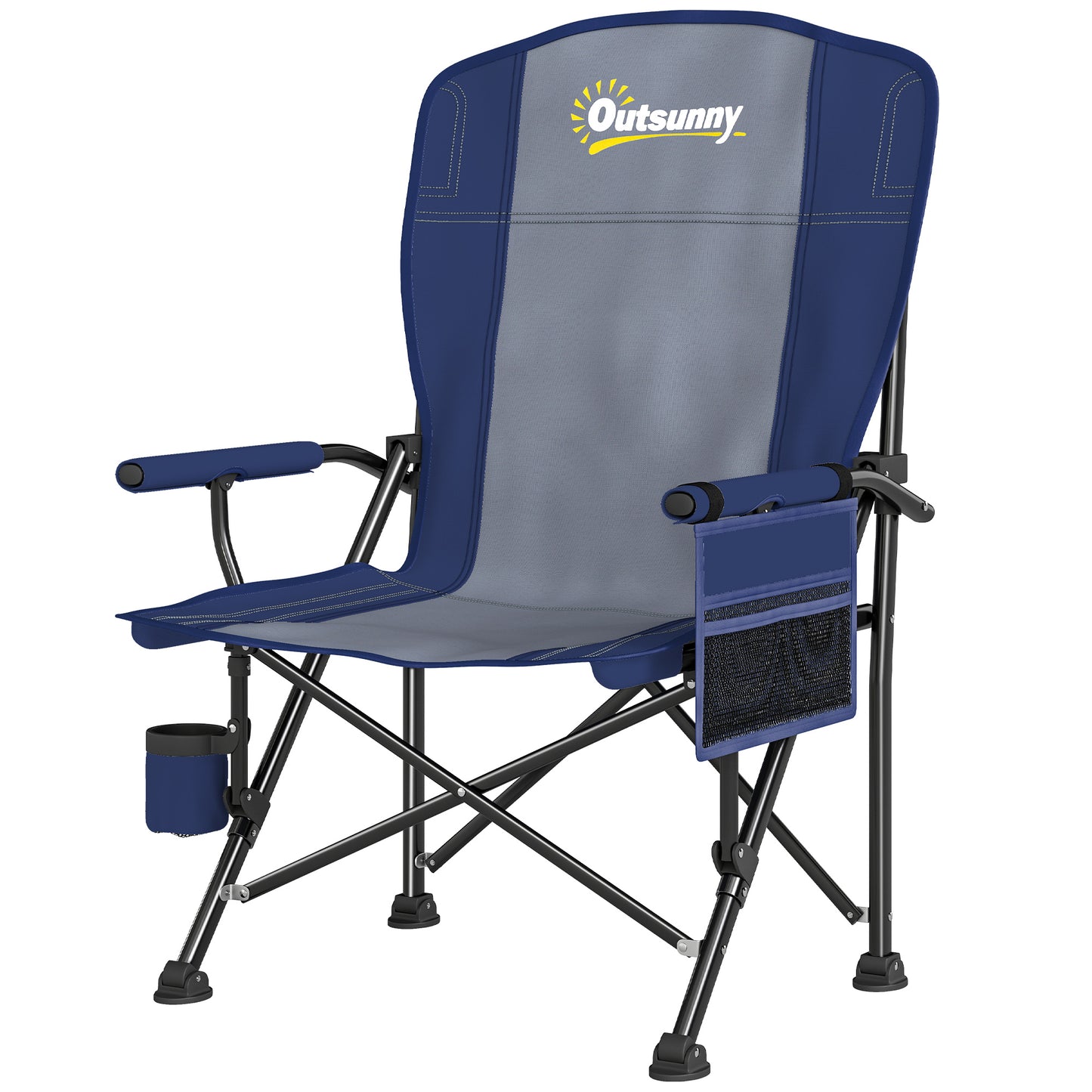 Padded Folding Camping Chair | 50cm Seat | Side Pocket | Cup Holder | Water Repellent Oxford | Carry Bag | 150kg | 59x60x94cm | Dark Blue