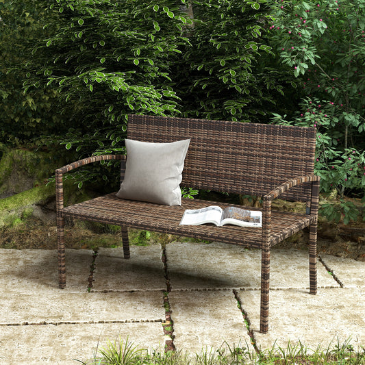 2 Seater Rattan Garden Bench Loveseat | High Back | Armrests | UV & Weather Resistant PE Wicker | Metal Frame | Foot Pads | 240kg | 122x60x85cm | Brown