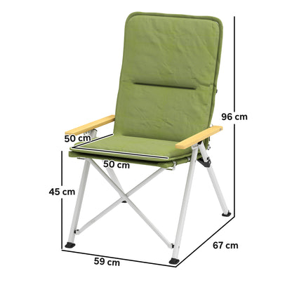 Portable Camping Chair for Adults, High Back Folding with Padded Seat and Carry Bag, Outdoor Recliner for Hiking, Fishing, Beach and Picnic, Green
