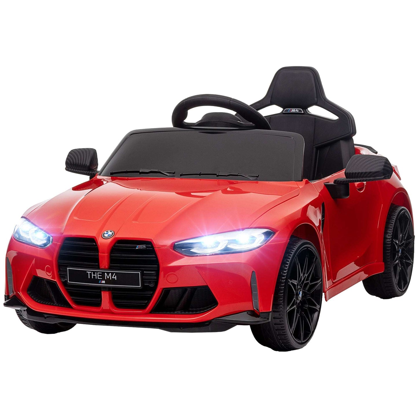 12V BMW M4 Licensed Kids Car with Easy Transport, Remote Control, Suspension, Music, Horn, LED Lights