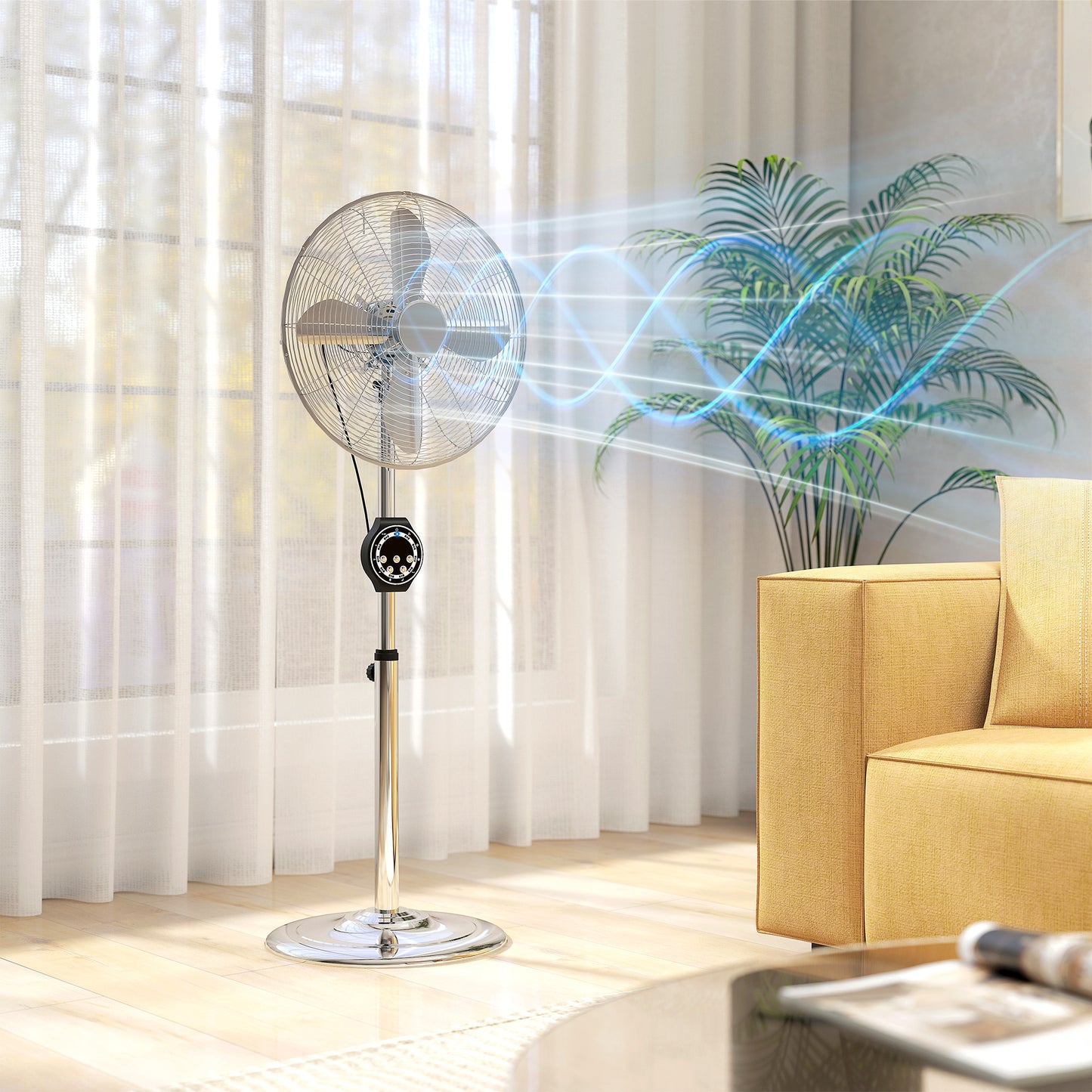18" Metal Pedestal Fan with Oscillating, Adjustable Height - Silver Tone