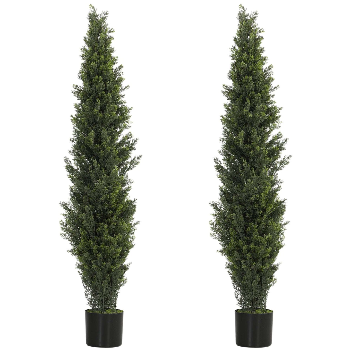 Set of 2 Artificial Cypress Trees | 150cm | 2035 PE Leaves | Shapeable Branches | Cement Base | No Maintenance | Green