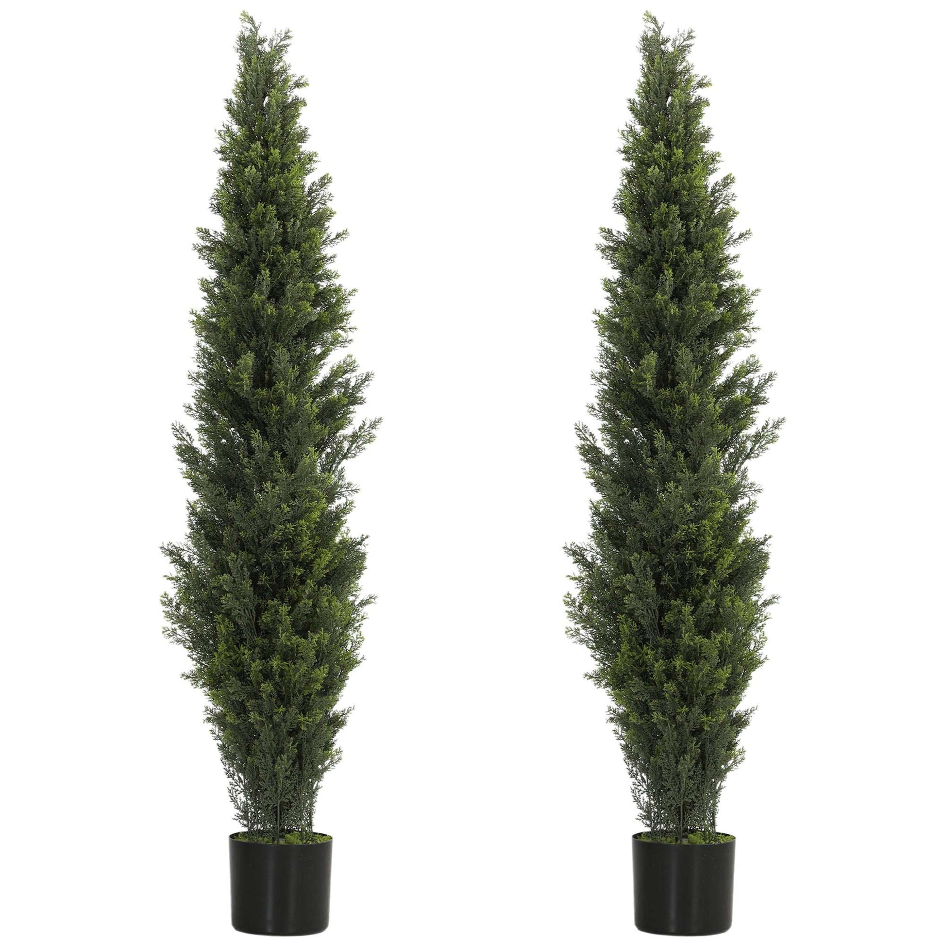 Set of 2 Artificial Cypress Trees | 150cm | 2035 PE Leaves | Shapeable Branches | Cement Base | No Maintenance | Green