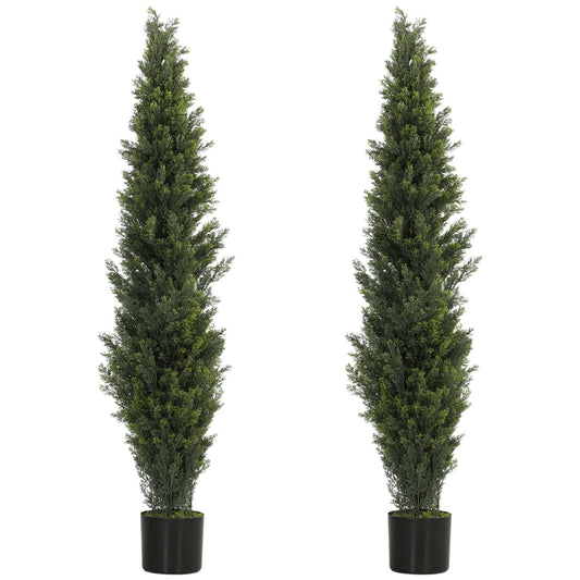 Set of 2 Artificial Cypress Trees | 150cm | 2035 PE Leaves | Shapeable Branches | Cement Base | No Maintenance | Green