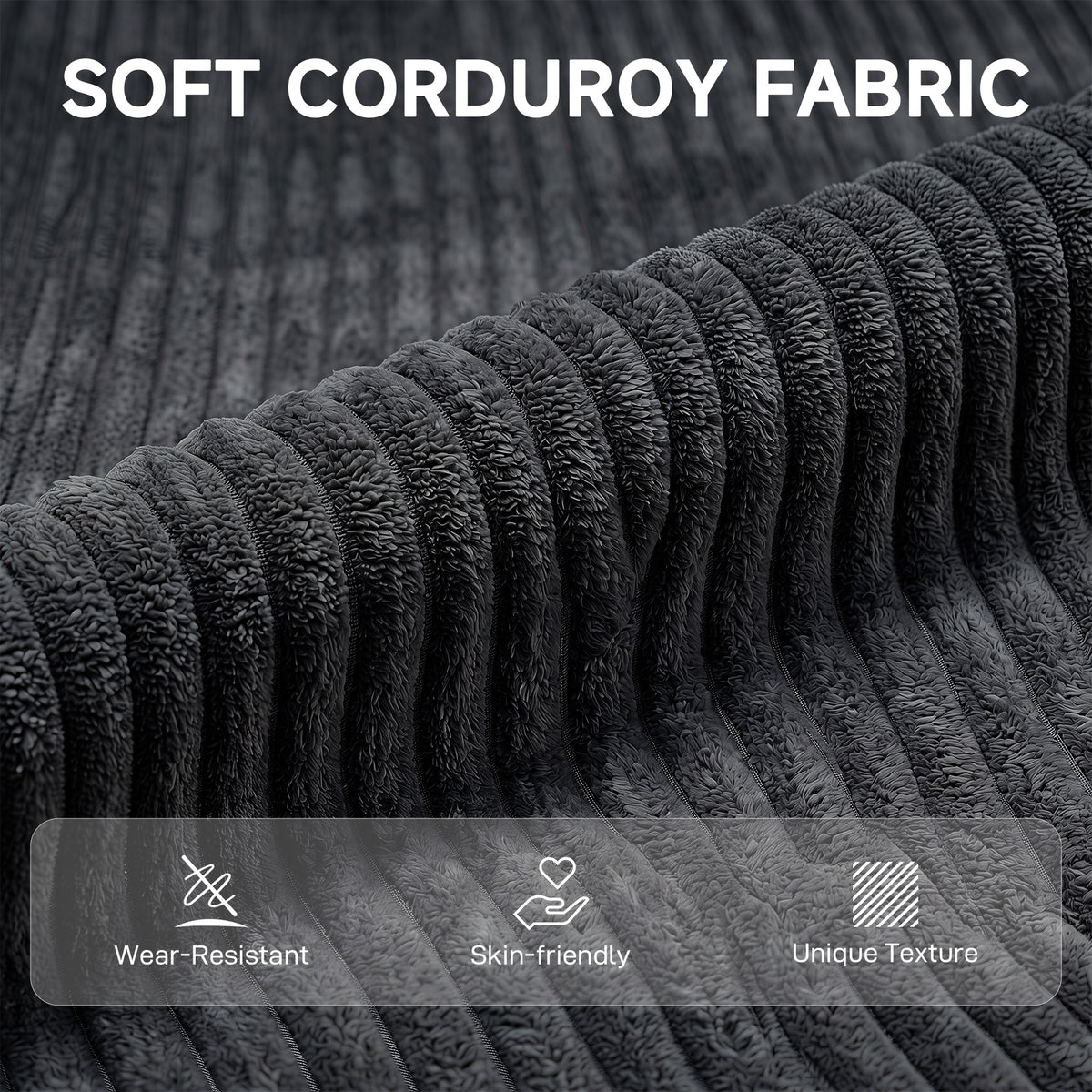 2 Seater Sofa | Dark Grey Corduroy Loveseat with Tufted Back, Padded Arms & 240kg Capacity