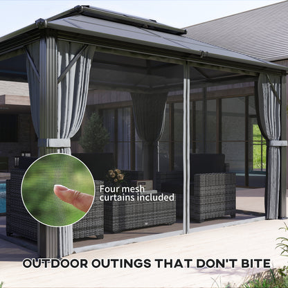 3 x 4m Hardtop Gazebo Canopy with UPF30+ Double Polycarbonate Roof, Aluminium Frame Garden Gazebo Permanent Pavilion, Grey