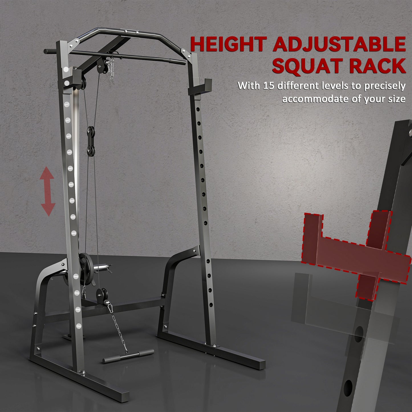 SPORTNOW Power Cage Rack with 15-Level Squat Rack, Cable Crossover Machine Pulley System, Pull up Stand and Push up Stand