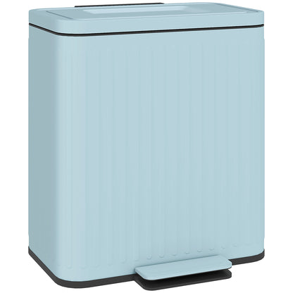 Dual Kitchen Bin, 2 x 20L Double Bin for Recycling and Waste, Fingerprint-proof Pedal Bin with Soft-Close Lid, Removable Inner Buckets, Light Green