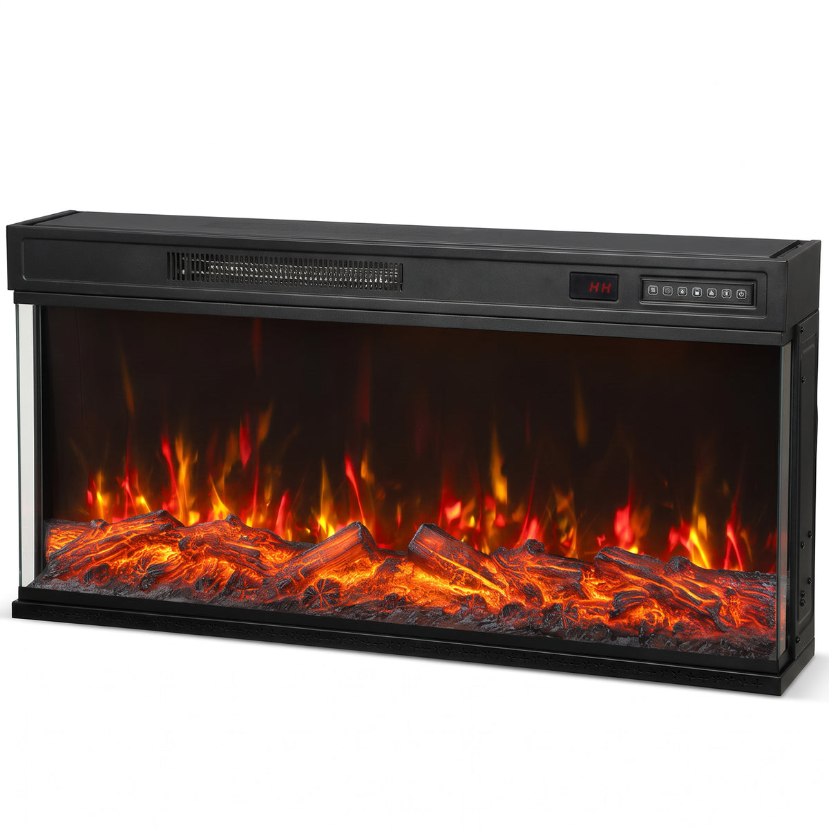 102cm Three-Sided Electric Fireplace Insert | Recessed, Cabinet-Fitted or Freestanding | 900/1800W, 12 Colours, Remote & Weekly Timer | Black