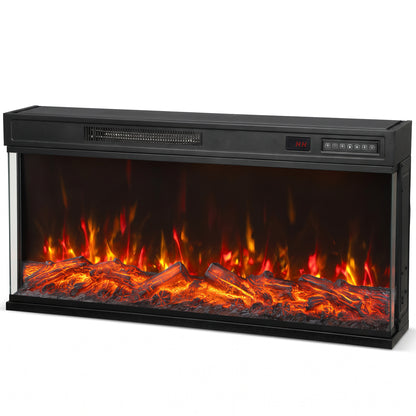 102cm Three-Sided Electric Fireplace Insert | Recessed, Cabinet-Fitted or Freestanding | 900/1800W, 12 Colours, Remote & Weekly Timer | Black