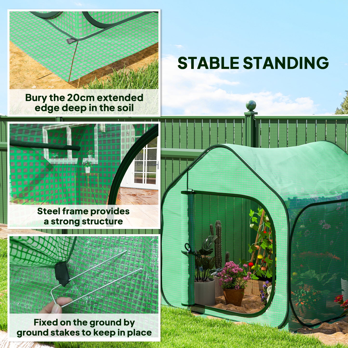 Outsunny 150 x 148cm Pop-Up Greenhouse - Green / White