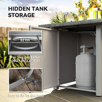 Outsunny 71cm 50,000 BTU Gas Fire Pit Table with Cover and Glass Screen - Dark Grey