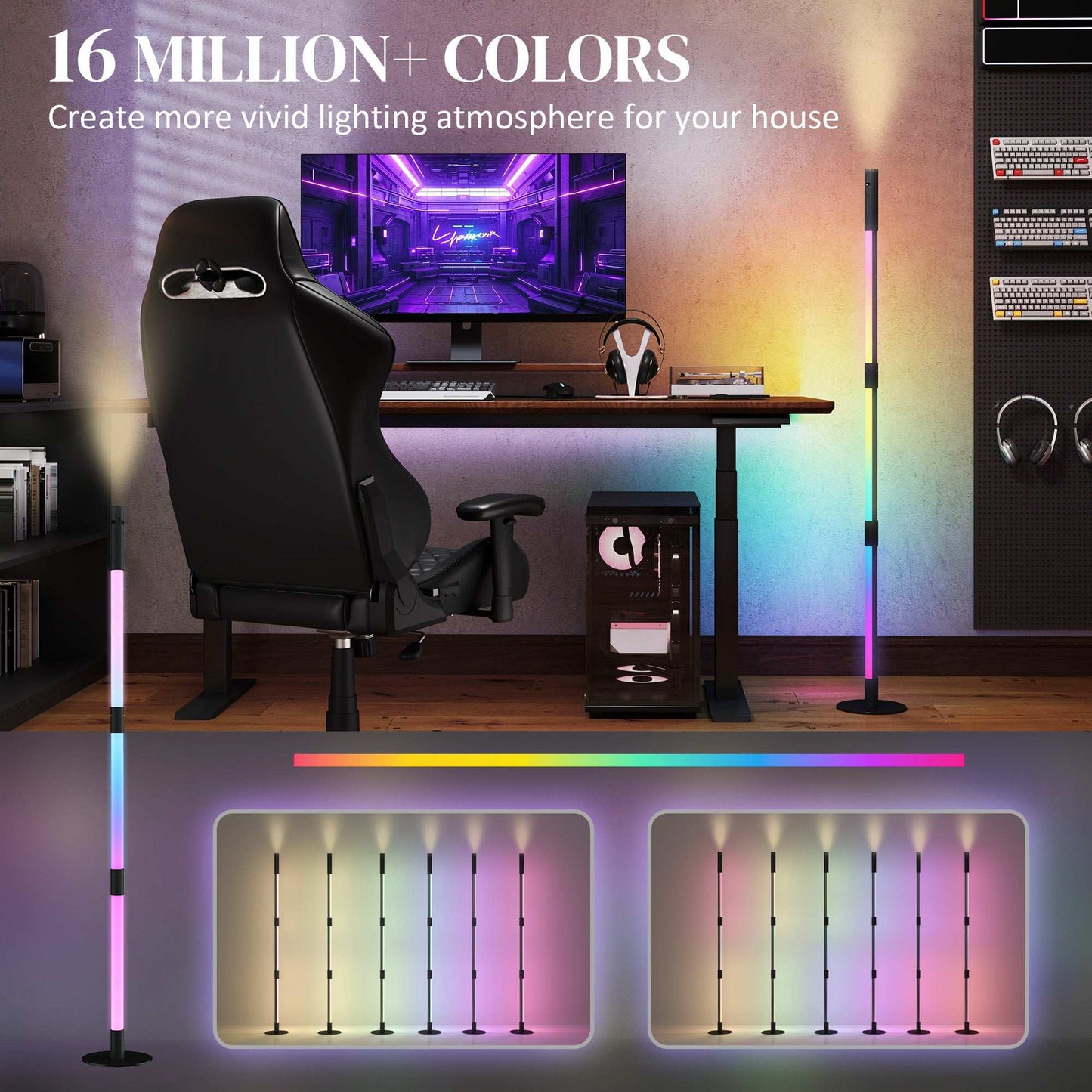LED Floor Lamp with Reading Light, 360° RGB Detachable Corner Floor Lamp W/ App & Remote Control, Standing Lamp with Music Sync & Timing