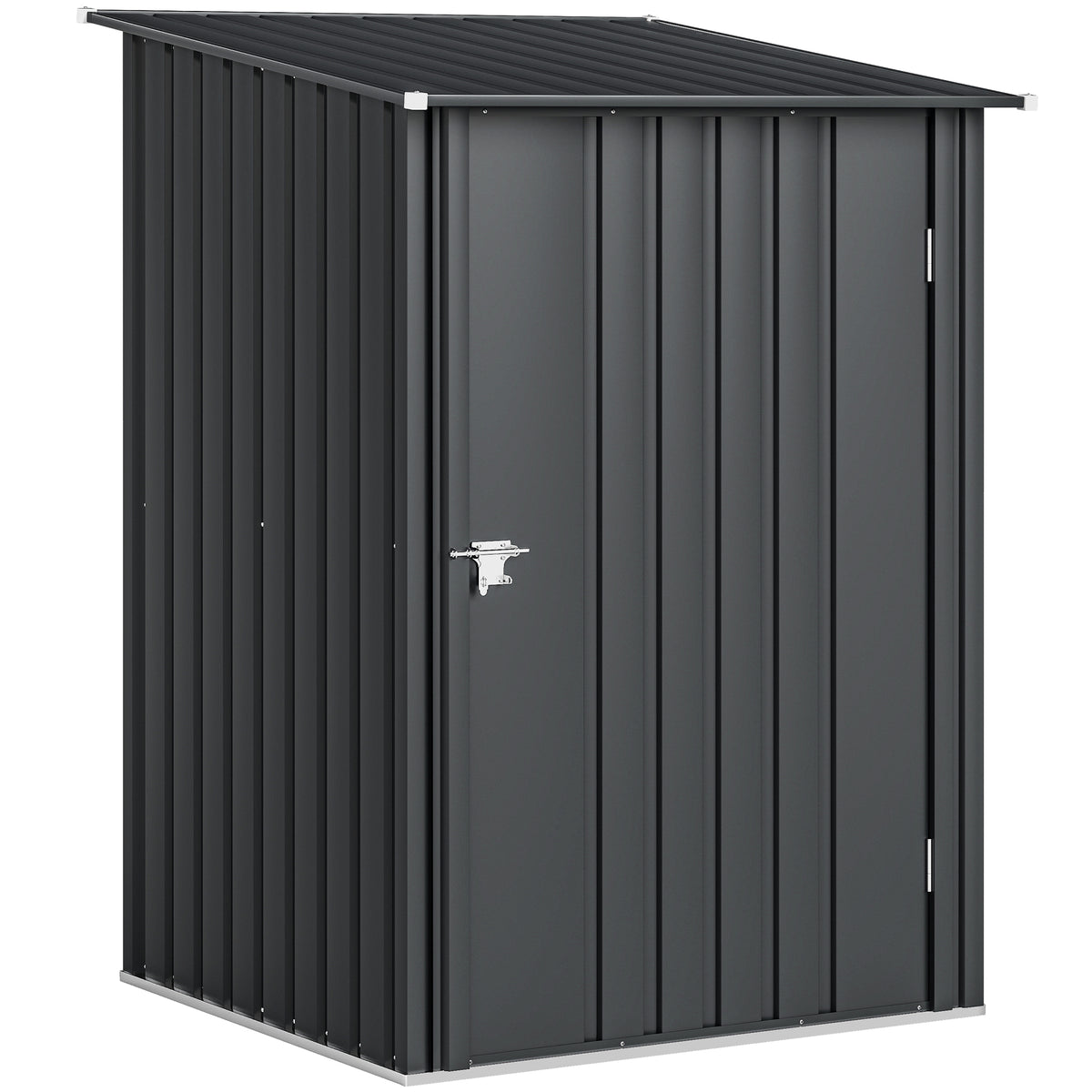 Lean To Steel Garden Shed with Latched Door | Galvanised Corrugated Steel | Sloped Roof | Dark Grey | 100x104x160cm | Inner 83x86cm | 20kg/m² Snow Load | No Rainwater Buildup | Assembly Required