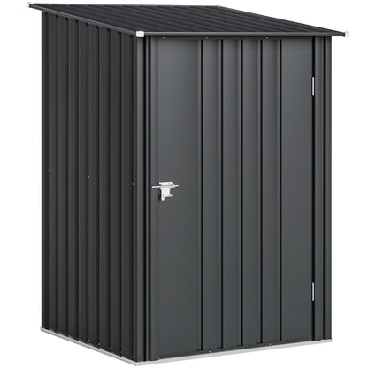 Lean To Steel Garden Shed with Latched Door | Galvanised Corrugated Steel | Sloped Roof | Dark Grey | 100x104x160cm | Inner 83x86cm | 20kg/m² Snow Load | No Rainwater Buildup | Assembly Required