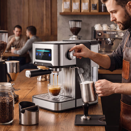 20-Bar Espresso Machine | Cappuccino Coffee Maker | Milk Frother | 1.6L Tank | LED Touch | Single & Double Shot | Black
