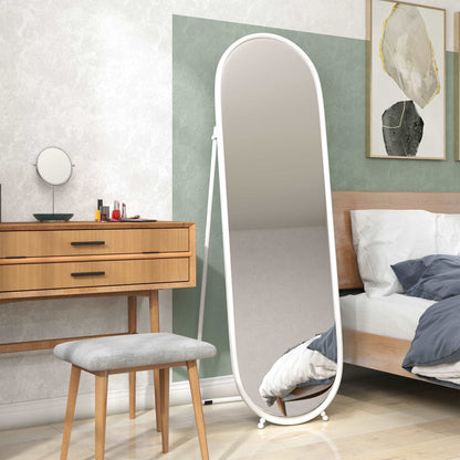 40 x 160cm Full Length Mirror, Floor Standing, Wall-Mounted or Leaning Against Wall Tall Mirror with Support Frame, Oval Full Body Mirror for Bedroom, Living Room, White