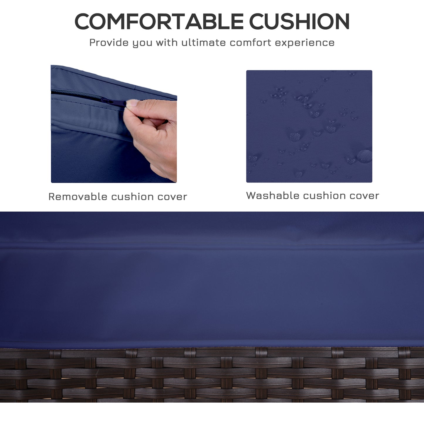 Outsunny 3 Pieces Outdoor Rattan Bistro Set, Patio Wicker Balcony Furniture With Steel Frame, Conservatory Set Coffee Table & Cover, Dark Blue