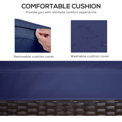 Outsunny 3 Pieces Outdoor Rattan Bistro Set, Patio Wicker Balcony Furniture With Steel Frame, Conservatory Set Coffee Table & Cover, Dark Blue