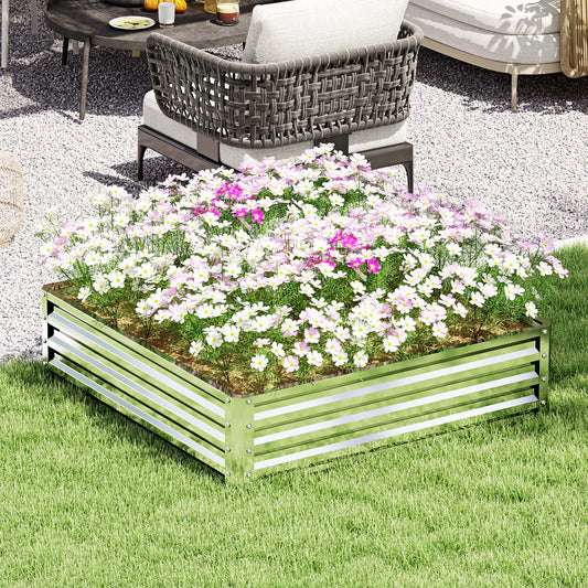 Square Galvanised Steel Raised Garden Bed | Open Bottom | 30cm High Panels | Slot-Together Assembly | Year-Round Outdoor Use | 120x120x30cm | Silver