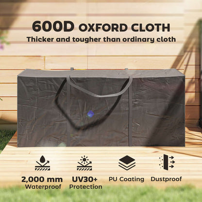 720L Garden Cushion Storage Bag | 600D Oxford PU Coated | 2000mm Waterproof & UPF30+ | Two-Way Zip with Flaps | 2 Handles | Folds Flat | 100kg Max Load | 175x55x75cm | Black