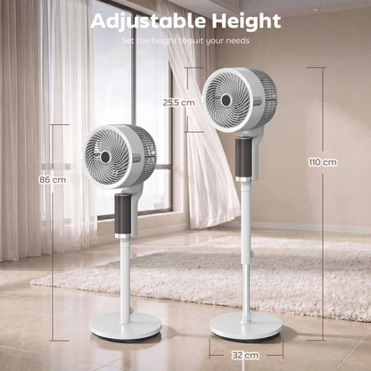 Pedestal Standing Fan | 20dB Sleep Mode | 8 Speeds | 9.5m³/min Airflow | 3D Oscillation | Aromatherapy Pad | Blue Mood Light | Detachable Grill | 5m Remote | 12H Timer | 50W | 110cm | White