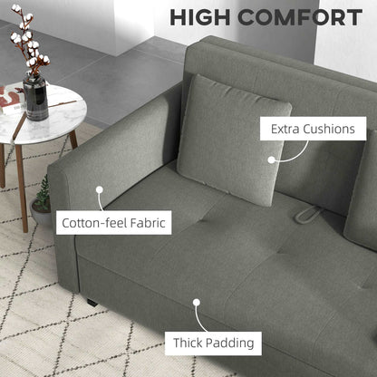2 Seater Sofa Bed, Convertible Bed Settee, Modern Fabric Loveseat Sofa Couch w/ Cushions, Hidden Storage for Guest Room, Light Grey