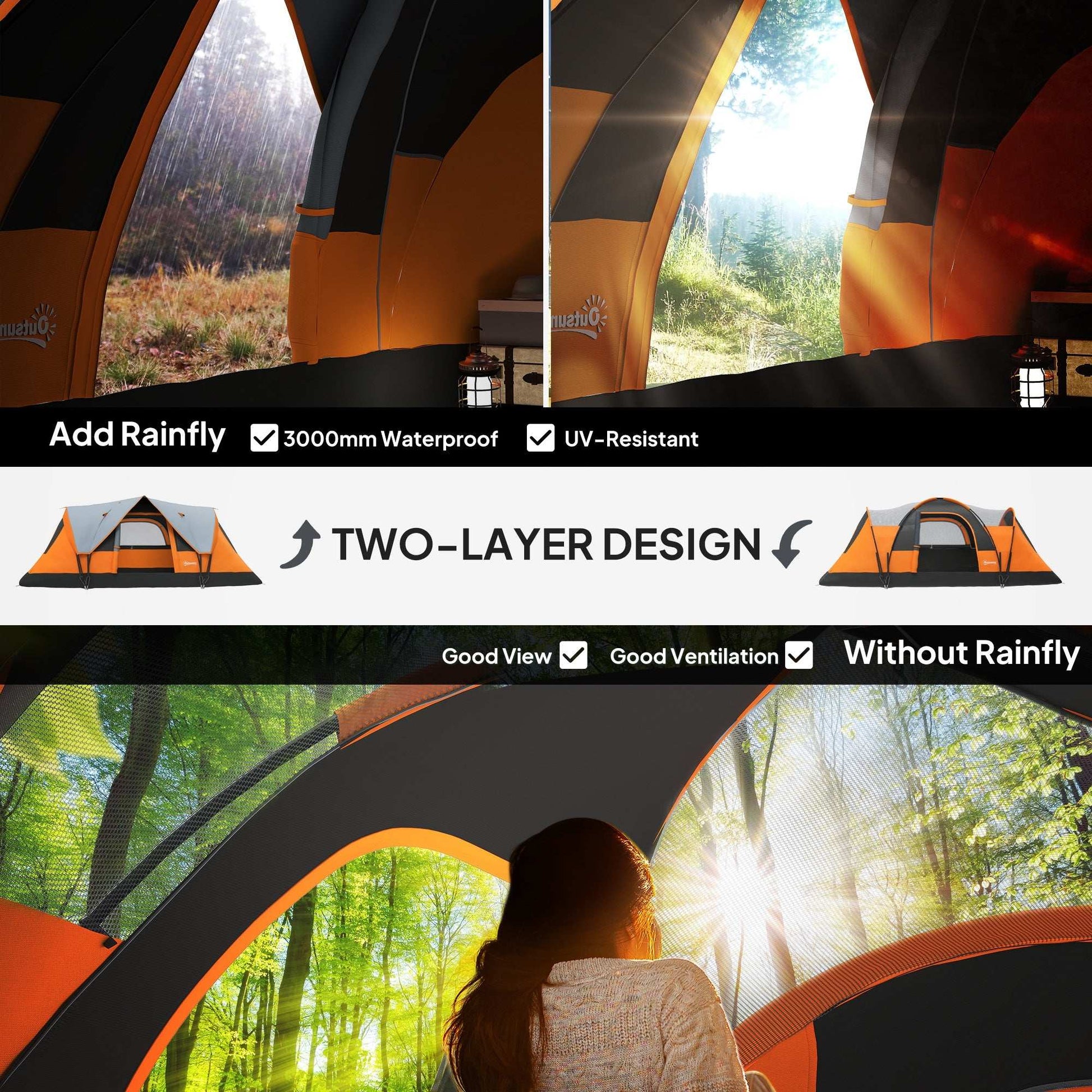 Outsunny 5-6 Man Dome Camping Tent - Orange