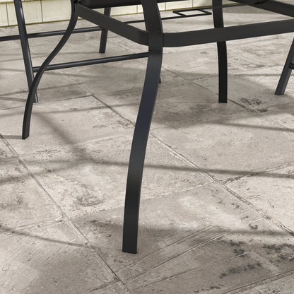 Outsunny Dia. 80cm Square Garden Dining Table with Umbrella Hole, Outdoor Dining Table with Marble Effect Top for 4 People, Black/Brown