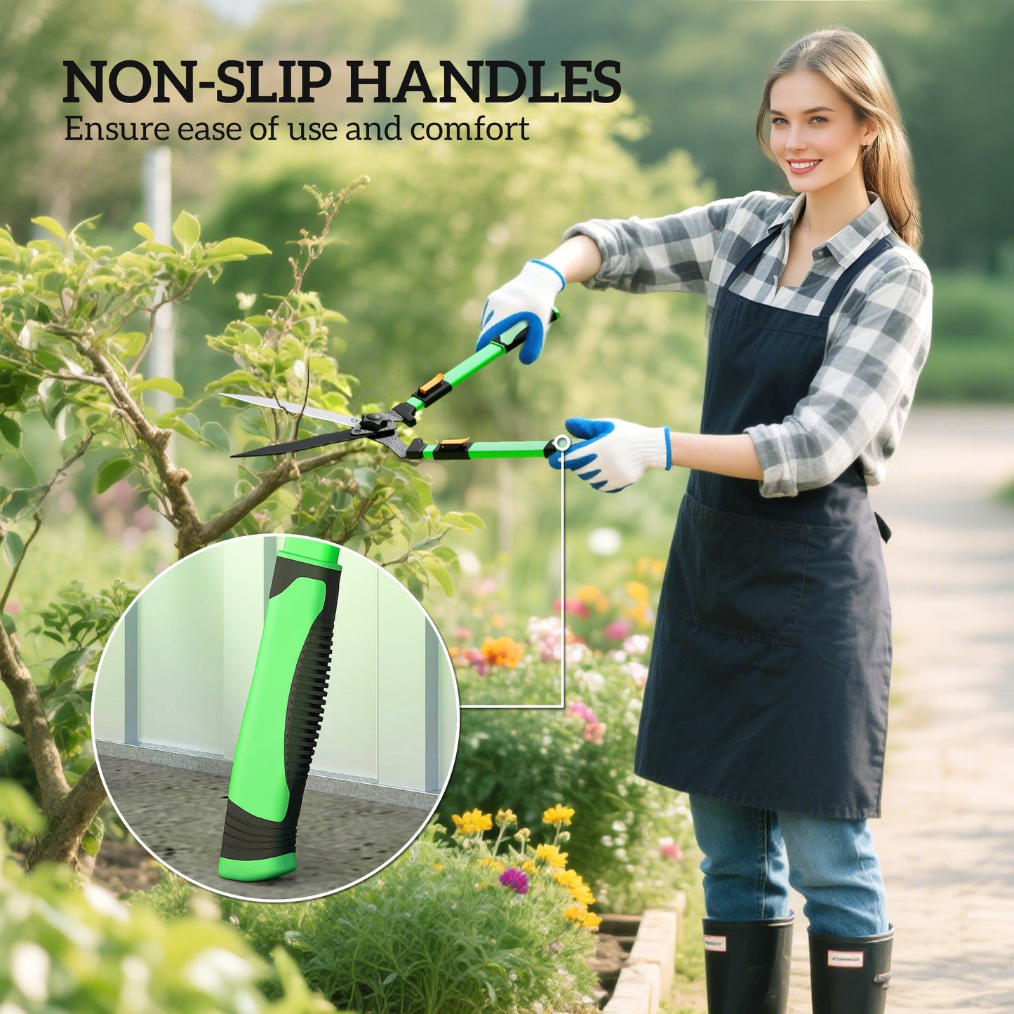 Outsunny 2 Pieces Garden Shears Set, Tree Lopper, Hedge Shears with Telescopic Extendable Handles, Garden Shears for Hedges, Shrubs and Bushes