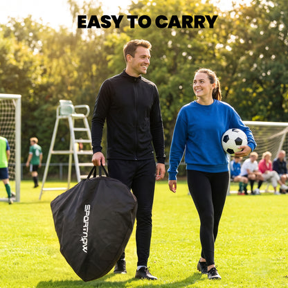 SPORTNOW Pop-Up Football Goal | Yellow & Black | 150x110x110cm | Mesh 140x136cm | Fibreglass & Metal | 4 U-Stakes | Carry Bag 142x116cm | No Assembly | Folds Flat | Age 5+ | Garden Park