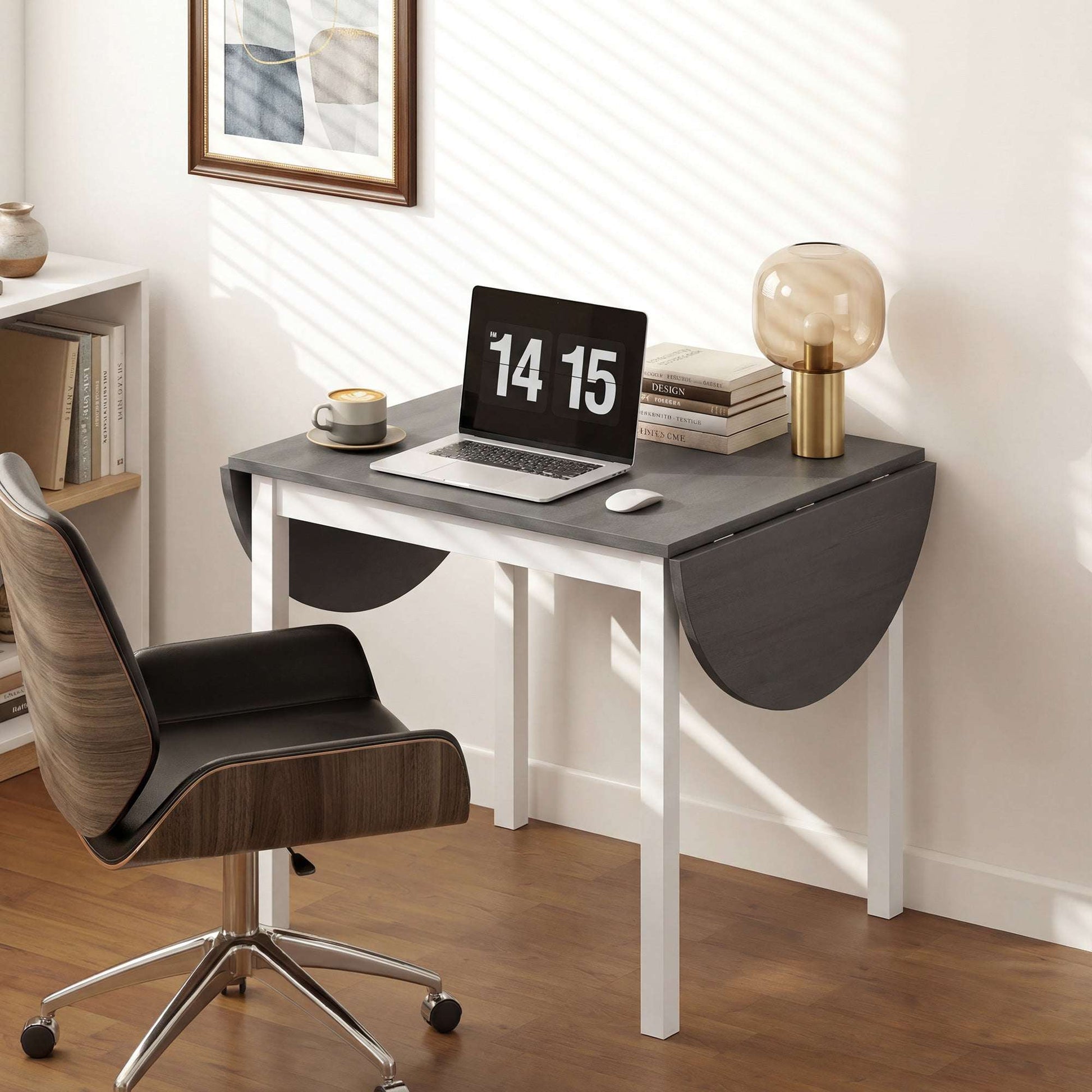 4-6 Person Drop-Leaf Extending Dining Table | Pine Wood | 3 Configurations | Folds to 80cm or Extends to 140cm | 50kg Capacity | Foot Pads | Grey & White