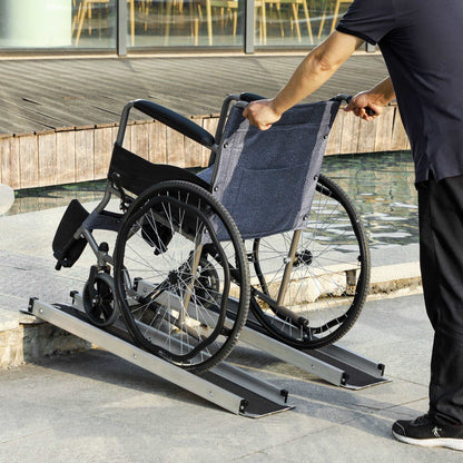 2 Piece Telescopic Wheelchair Assist Ramp, 183L x 19.5Wcm, 270kg, Folding Aluminium Door Threshold Ramps for Home, Doorways, Steps, Stairs