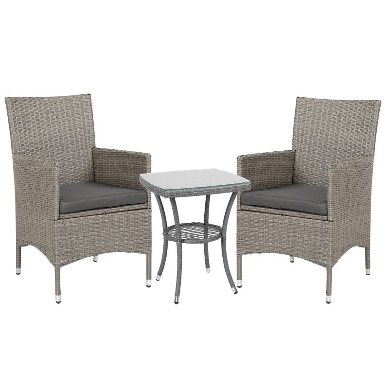 Garden Outdoor Rattan Furniture Bistro Set 3 Piece Patio Weave Companion Chair Table Set Conservatory (Brown)