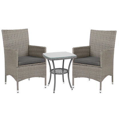 Garden Outdoor Rattan Furniture Bistro Set 3 Piece Patio Weave Companion Chair Table Set Conservatory (Brown)