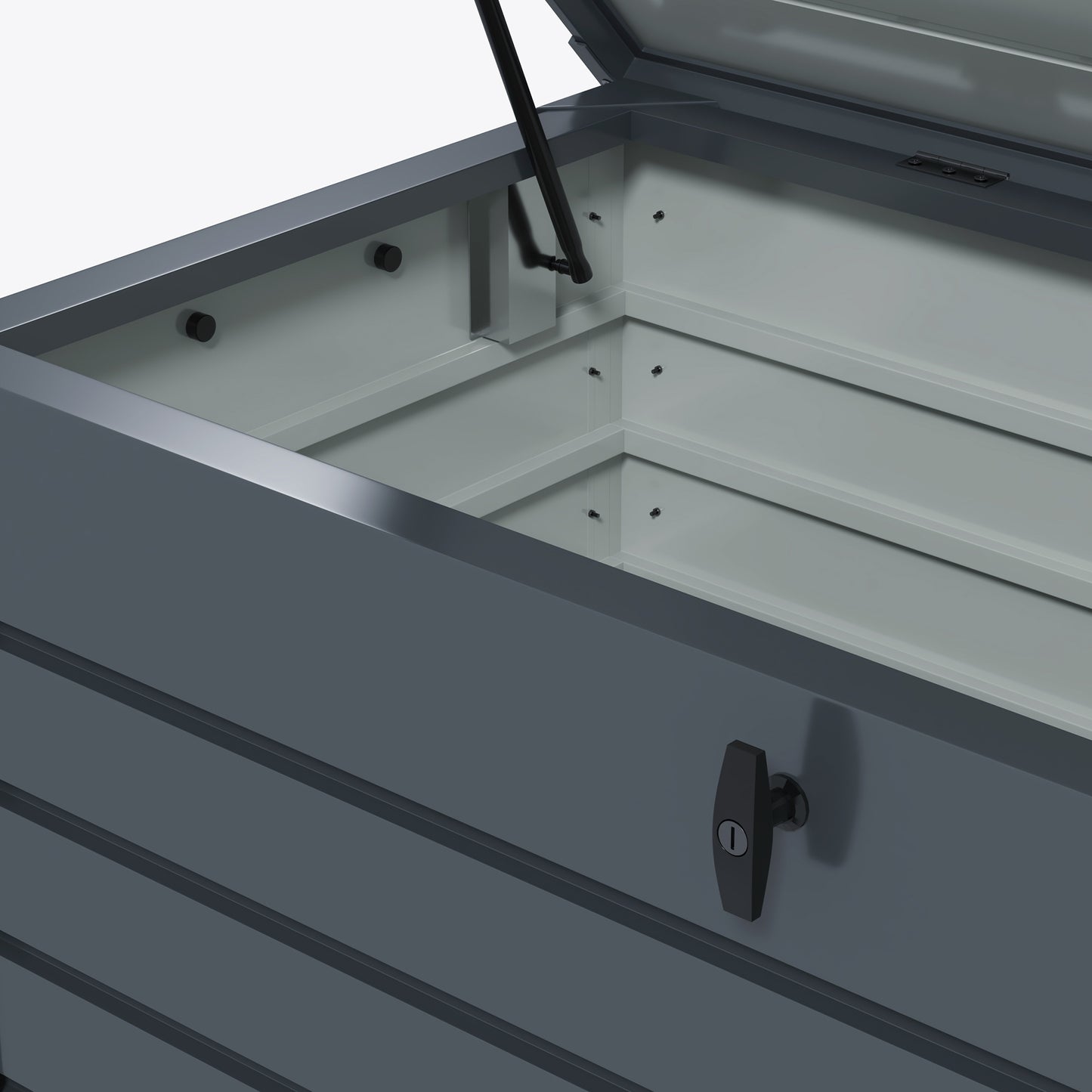 331 Litre Garden Waterproof Outdoor Storage Box With Wheels And Handles, Lockable Galvanised Steel Outside Deck Box Organiser - Dark Grey