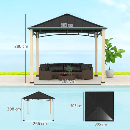3 x 3(m) Hardtop Gazebo Canopy with Galvanised Metal Roof, Garden Gazebo Permanent Pavilion with Wood Grain Strong Columns
