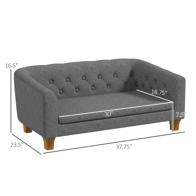 PawHut Raised Dog Sofa, Elevated Pet Sofa for Small Medium Dogs, Grey