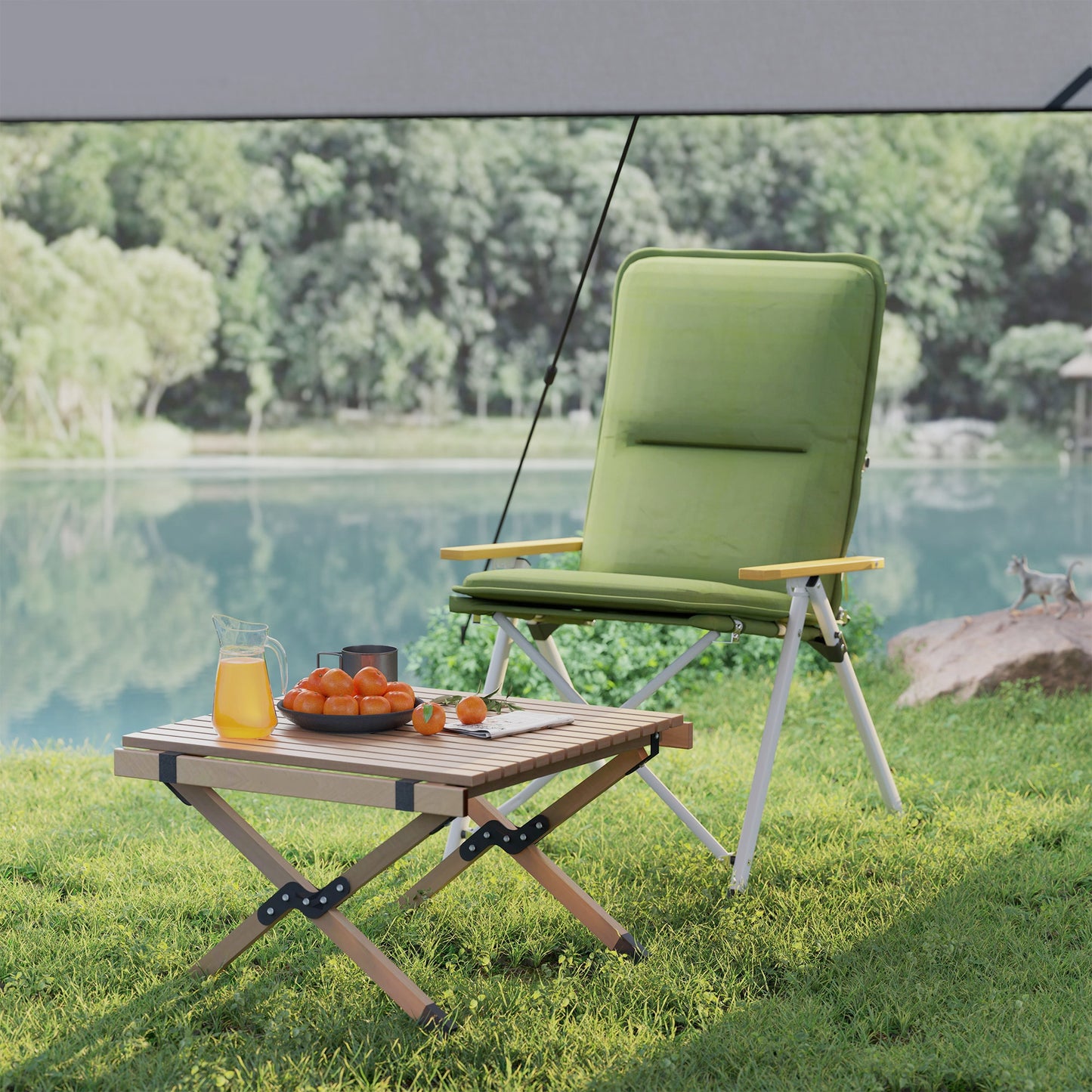 Portable Camping Chair for Adults, High Back Folding with Padded Seat and Carry Bag, Outdoor Recliner for Hiking, Fishing, Beach and Picnic, Green