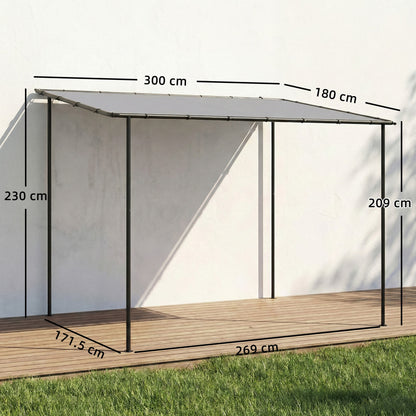 3x1.8m Lean-To Garden Pergola | UPF30+ Canopy | Sloped Roof & Drainage | Metal Frame | Grey