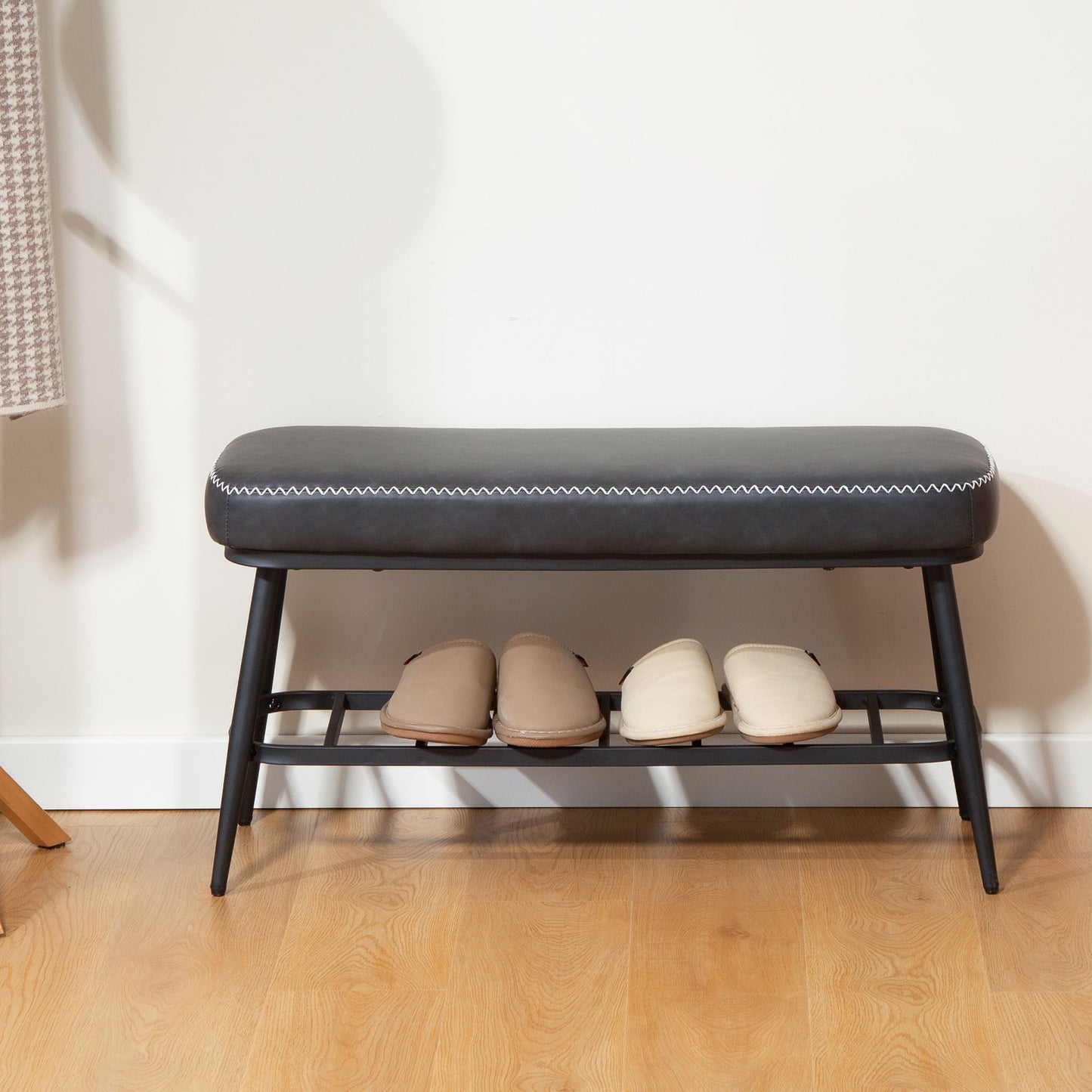 PU Leather Shoe Storage Bench - Charcoal Grey