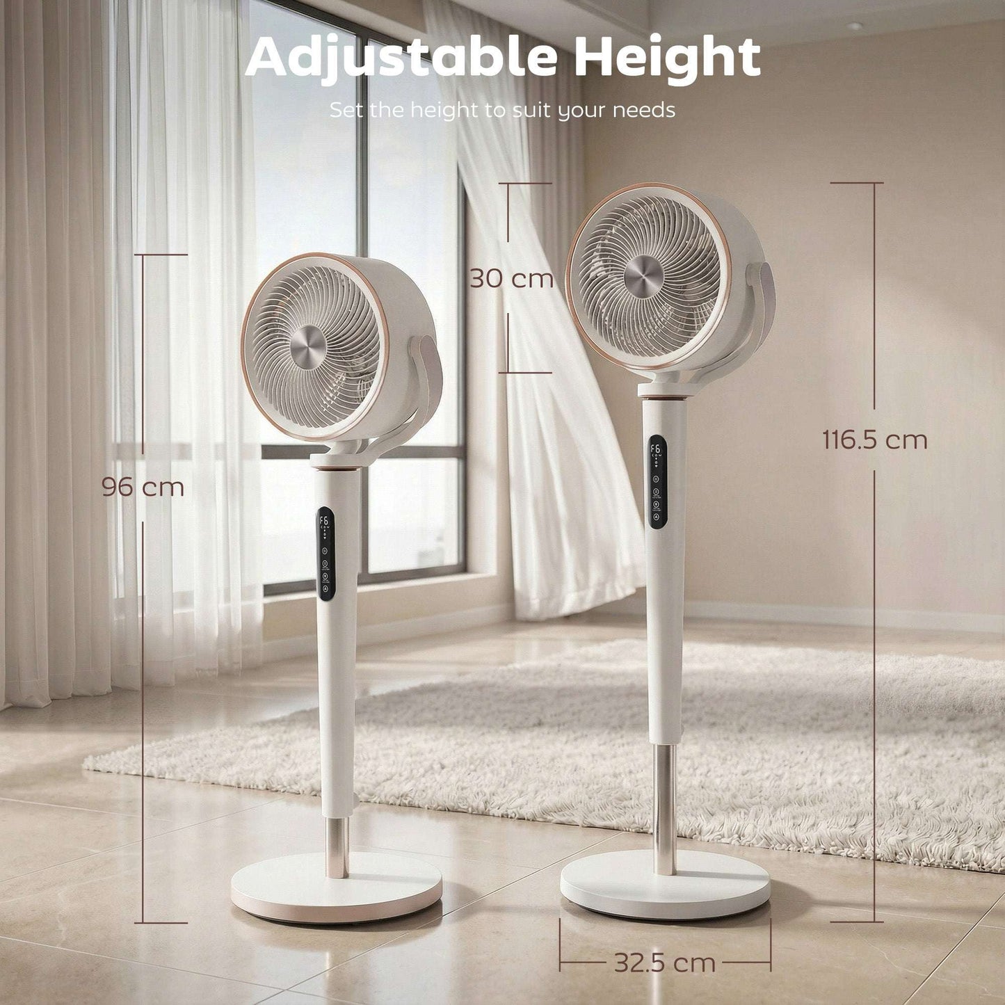 BLDC Pedestal Air Circulator Fan | 20dB Sleep Mode | 717 CFM | 12 Speeds | 3D Oscillation 70°+90° | Night Light & Aromatherapy | Washable Grill | 5m Remote | 12H Timer | 50W | 116.5cm | White