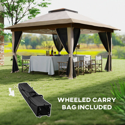 3.6x3.6m Pop-Up Gazebo | UPF50+ Oxford Fabric | Removable Mesh Walls | 3-Height Adjustment 260-280cm | 8 Drainage Holes | 4 Guy Ropes, 12 Ground Stakes & 4 Sandbags | Wheeled Carry Bag | Fits 8-12 People | Beige