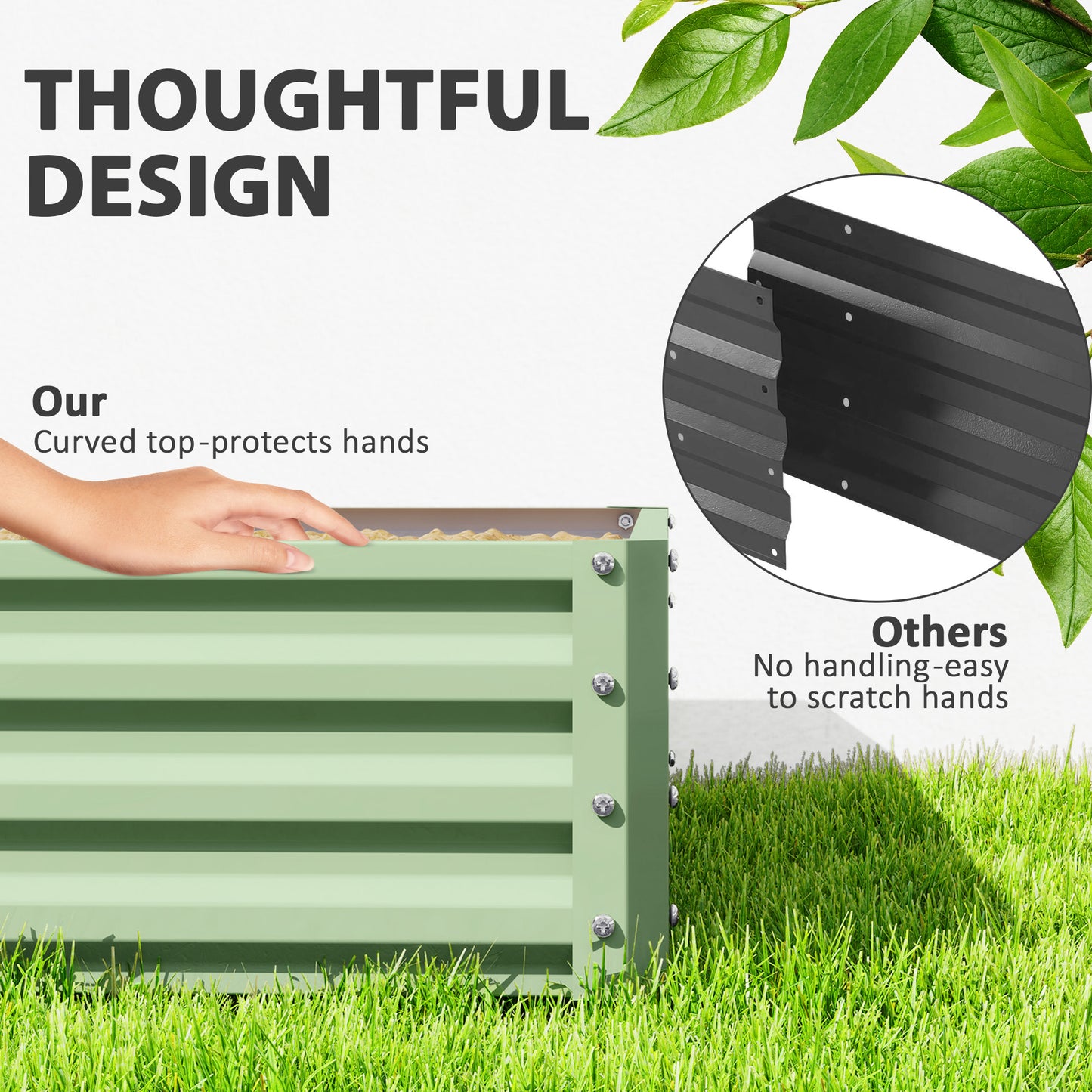 Square Galvanised Steel Raised Garden Bed | 120x120x30cm | Open Base | Slot-Together | Vegetables, Flowers & Herbs | Light Green