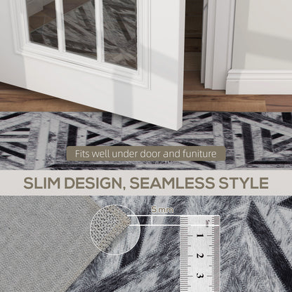 Modern Chenille Area Rug | Faux Leather Patchwork Print | Machine Washable | Non-Slip | Foldable | 290x200cm | Black | Living Room Bedroom Dining Room Home Office