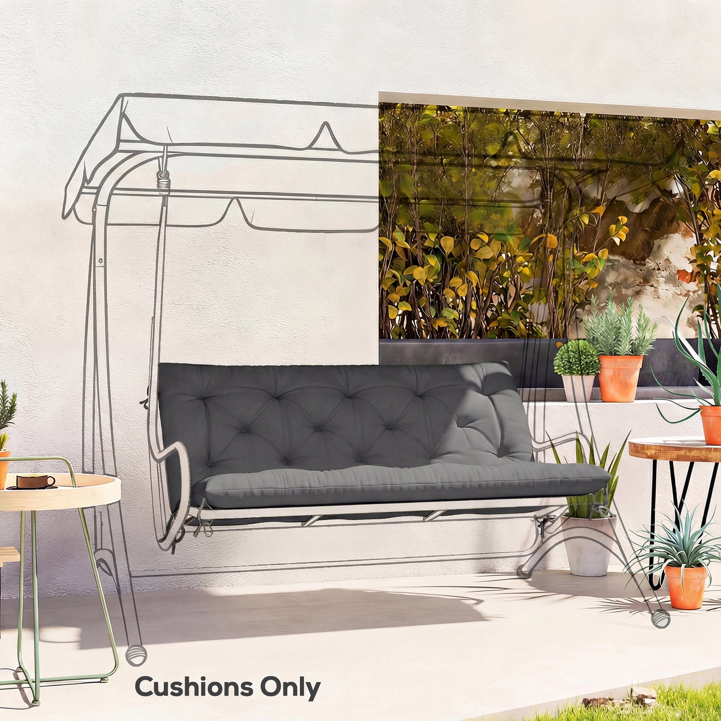 2-Seater Bench & Swing Chair Cushion | 12cm Thick PP Cotton | Tie Fastenings | Water & Stain Resistant | Indoor & Outdoor | 120 x 110cm | Black